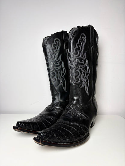 Mens Shoe Size 13 King Exotic Black Cowhide, Ostrich Leather Men's Boots