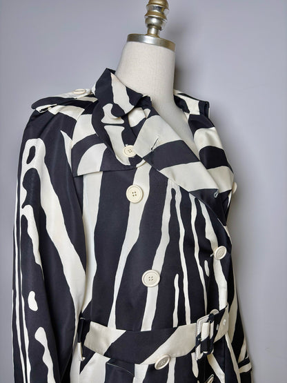 Women Size 8 Christian Dior Black, Cream Zebra Silk Trench Coat