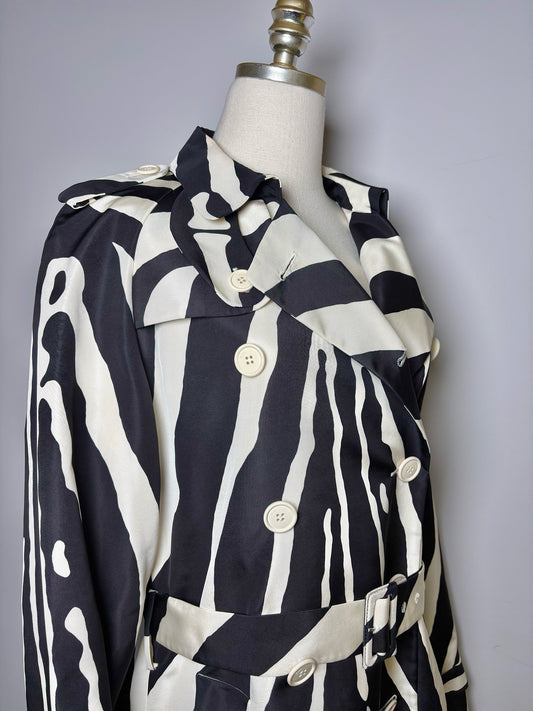 Women Size 8 Christian Dior Black, Cream Zebra Silk Trench Coat