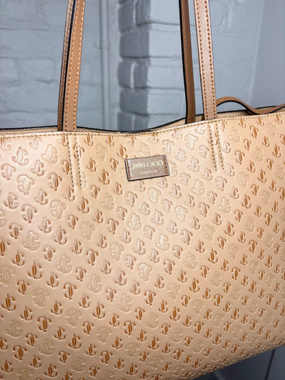 Jimmy Choo Embossed Monogram Leather Trim Pre-owned Caramel Tote Bag
