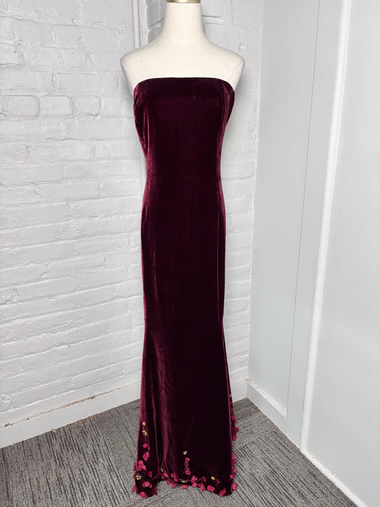 Women Size L (Estimate) Zang Toi Burgundy Solid Vintage Silk Gown
