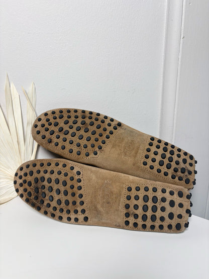 W Shoe Size 38.5 Tod's Camel Suede Pre-owned Loafers