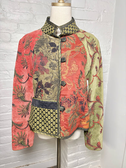 Women Size P Mary Lynn O'Shea Olive, red, black Jacquard Jacket