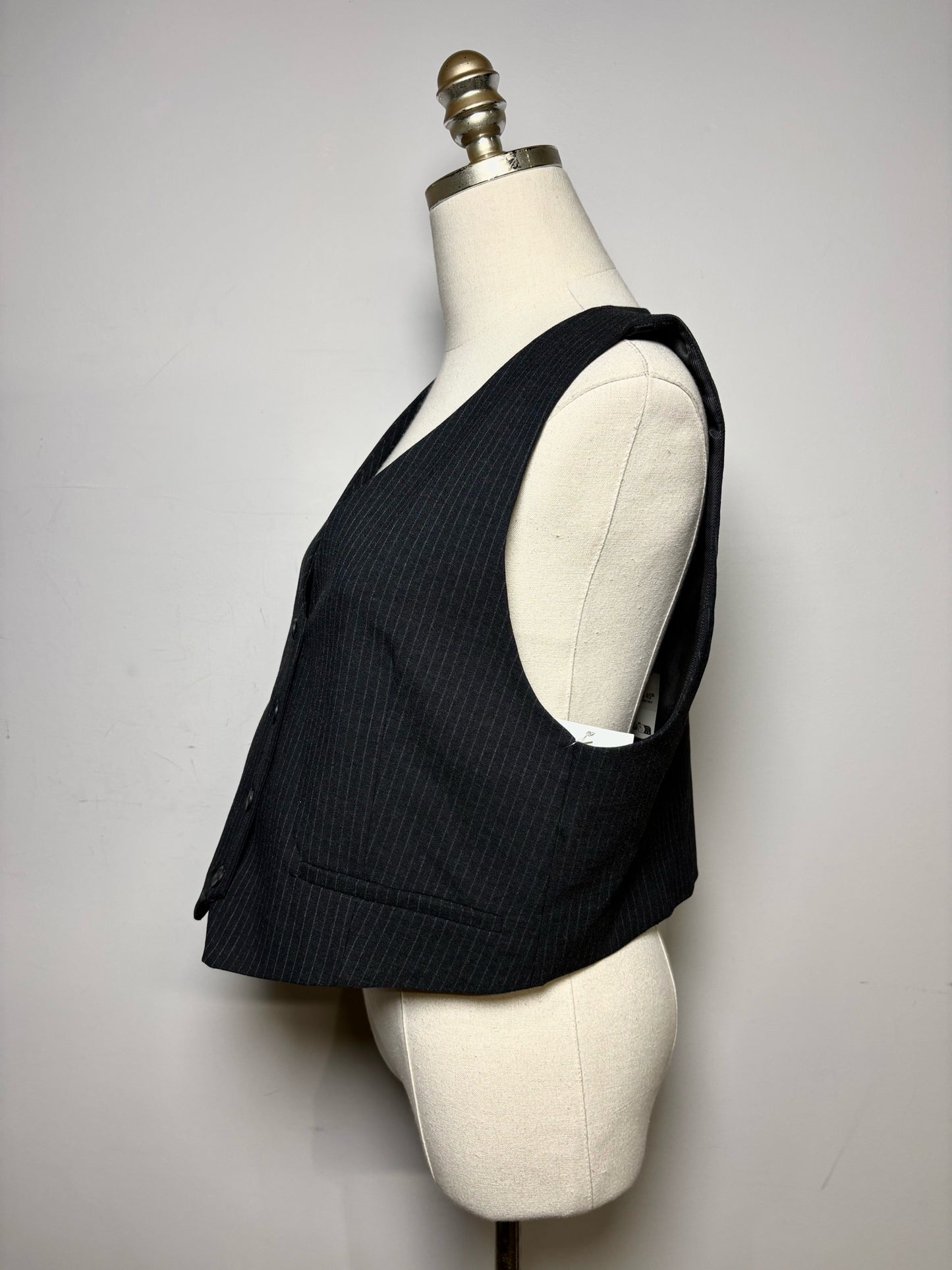Women's Size L ZARA Charcoal Pinstripe Polyester Viscose NWT Pre-Owned Vest