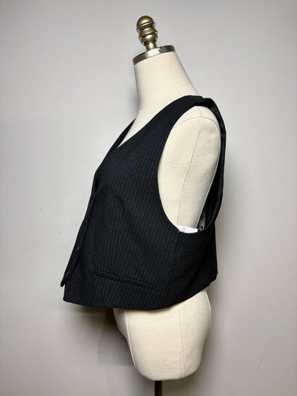 Women's Size L ZARA Charcoal Pinstripe Polyester Viscose NWT Pre-Owned Vest