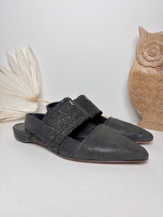 W Shoe Size 8.5 Henry Beguelin Black Leather Cowhide Sandals