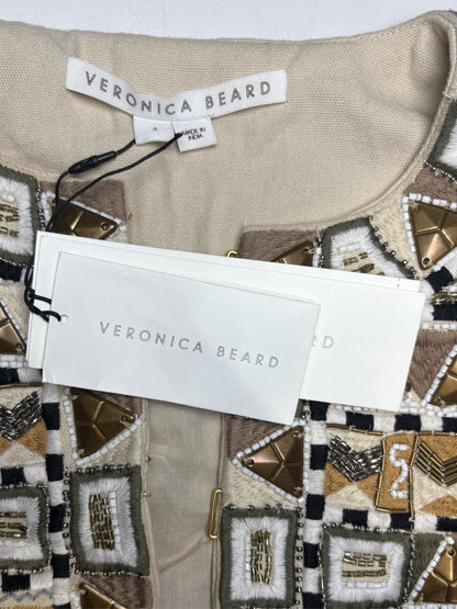 Women Size 4 Veronica Beard Daryl Beige Multi-Color Beaded Pure Cotton NWT Pre-Owned Jacket