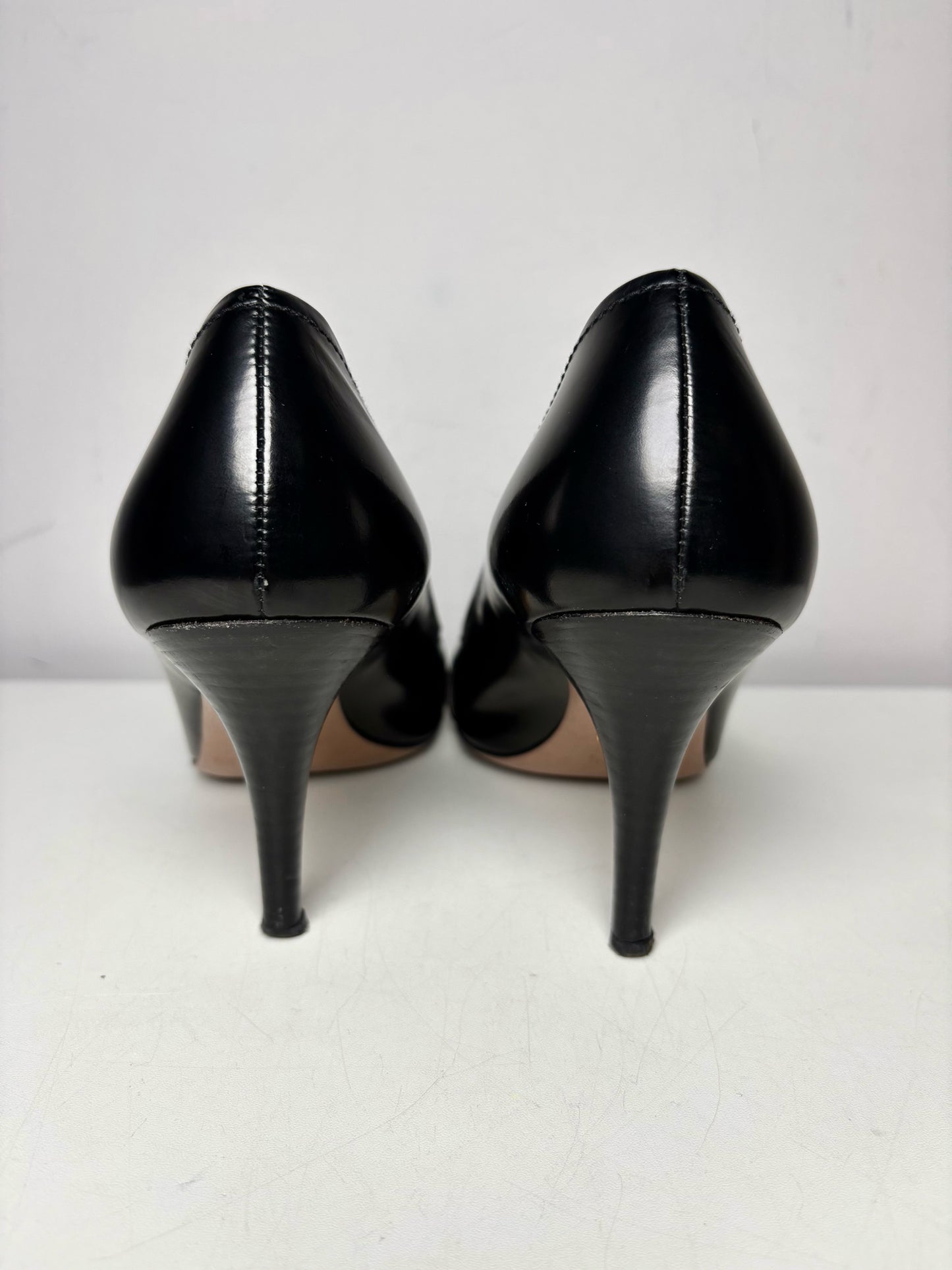 W Shoe Size 38.5 Prada Black Leather Genuine Leather Women's Vintage Heels
