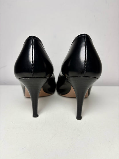 W Shoe Size 38.5 Prada Black Leather Genuine Leather Women's Vintage Heels