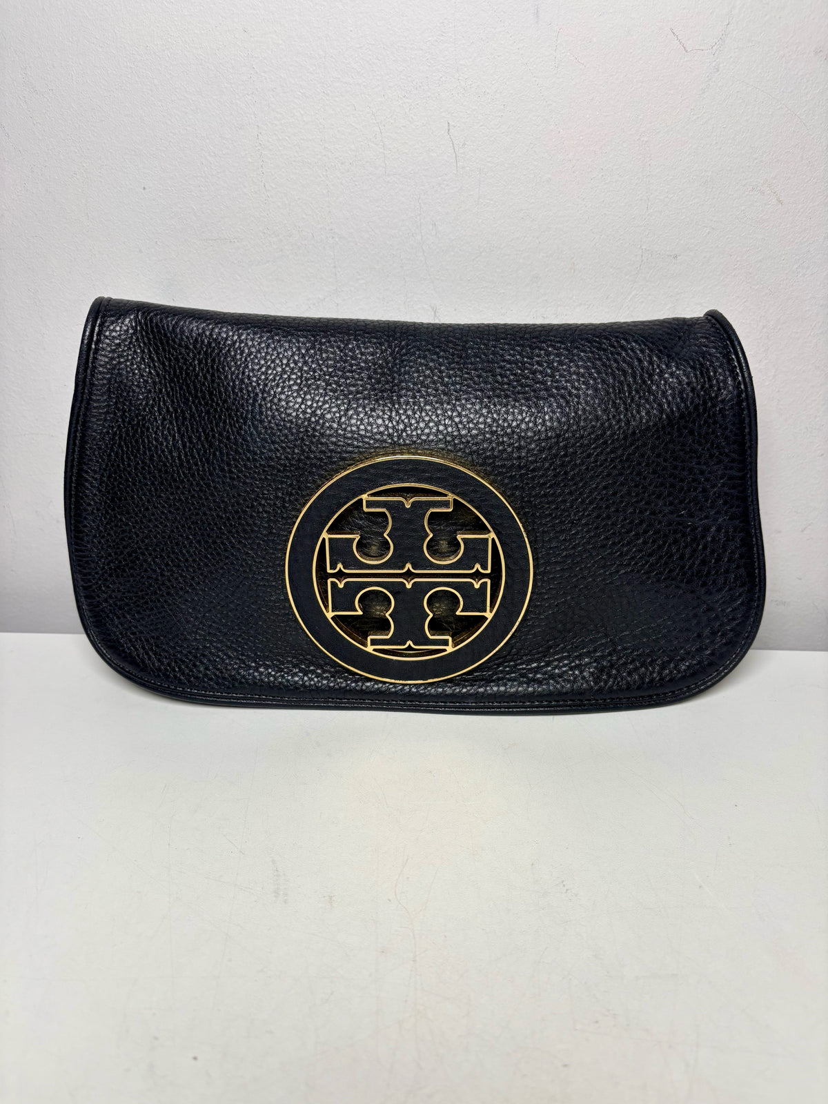 Women's Tory Burch Black Pebble Leather Gold-Tone Logo Pre-Owned Small Purse
