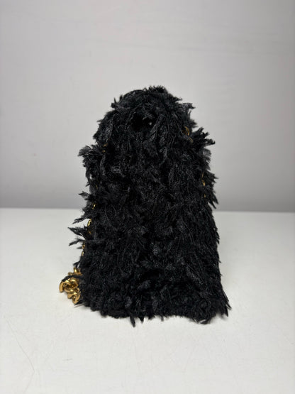 Women's Authentic Balenciaga Crush Chain Black Fabric Feather Gold-Tone NWT Pre-Owned Shoulder Bag