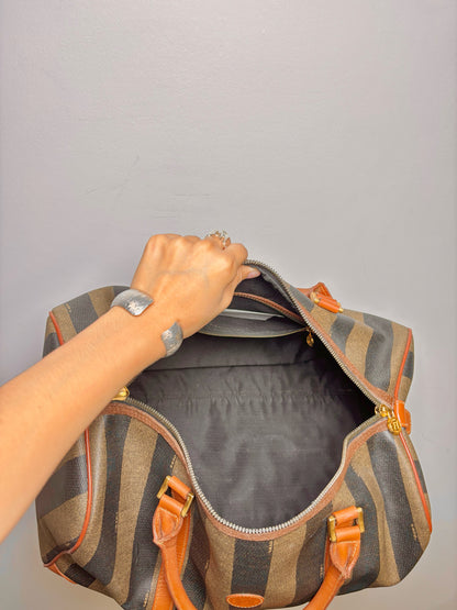 Vintage Fendi Beige, Tan Monogram Coated Canvas Duffle Pre-Owned