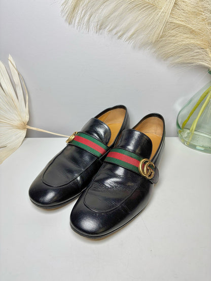 Gucci Black Leather Solid Size 10 Genuine Leather Men's Shoes