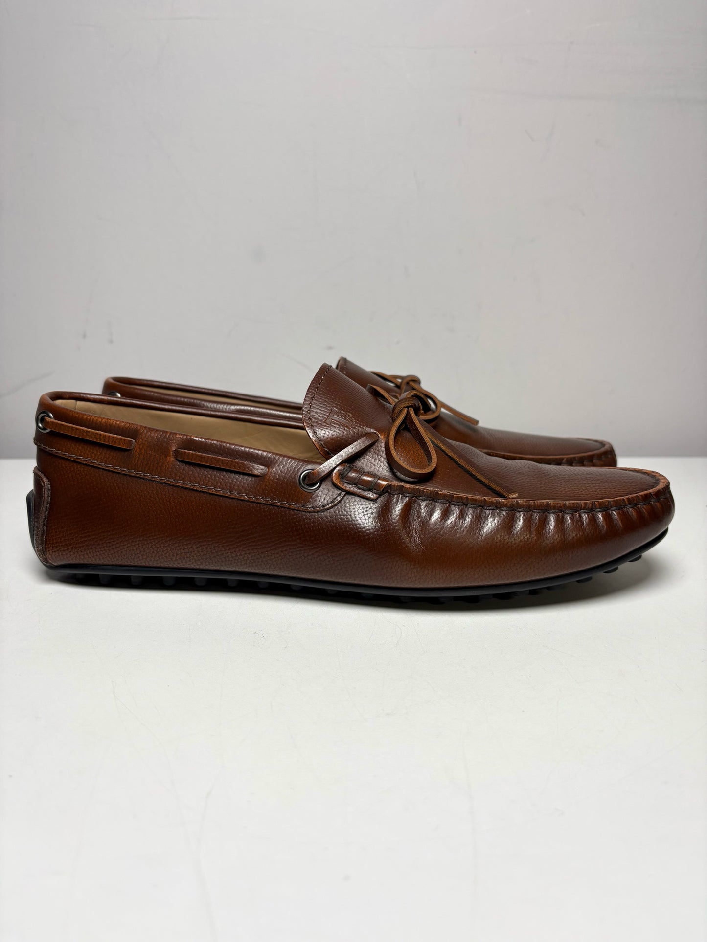 Men Shoe Size 7 Tod's Brown Leather Pre-Owned Gommino Driving Loafers