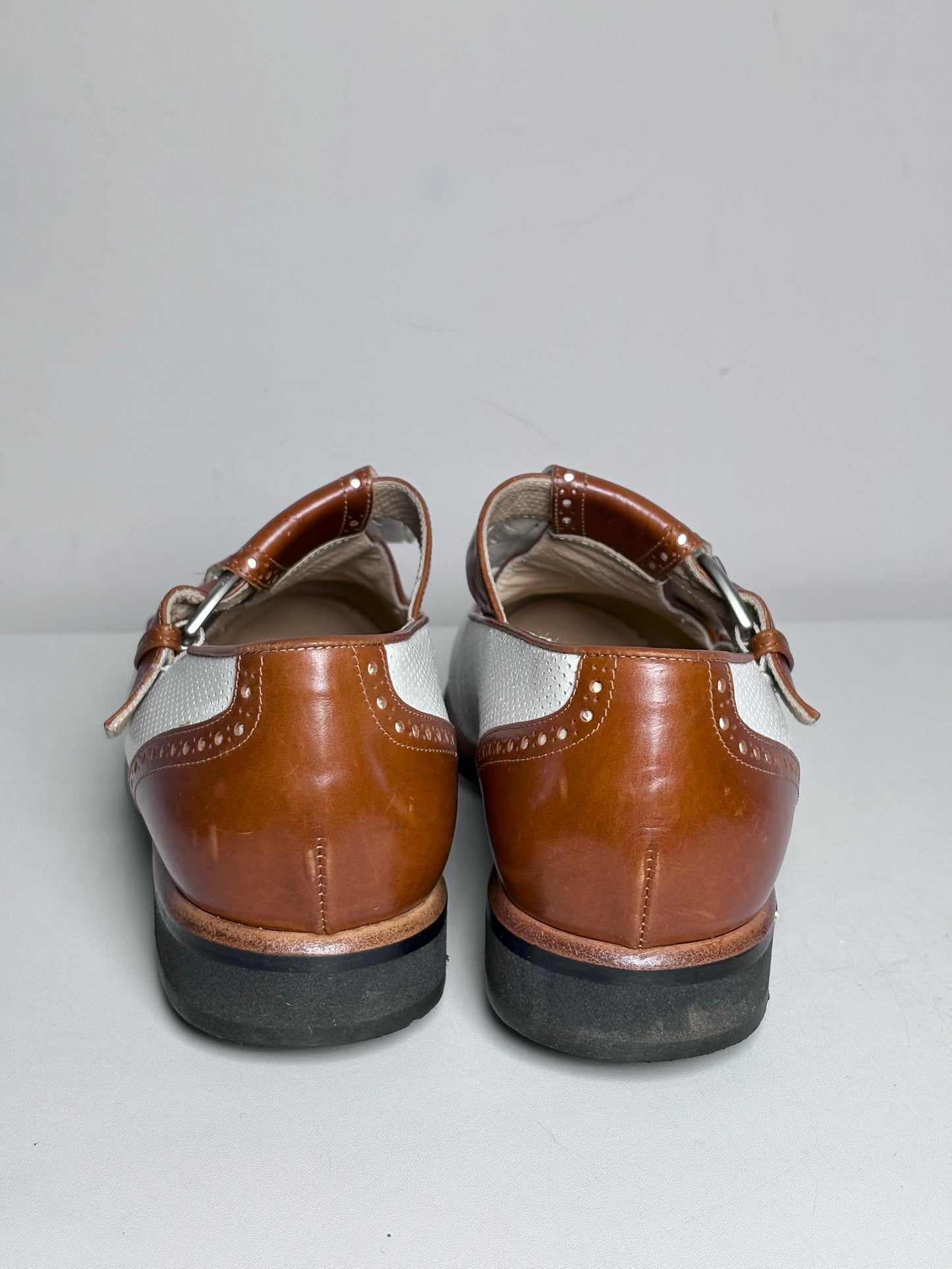 W Shoe Size 8 Walter Genuin Kiltie White, Caramel Leather Vintage Golf Shoes