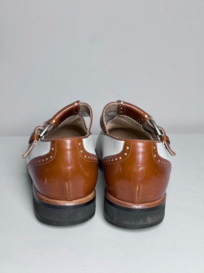 W Shoe Size 8 Walter Genuin Kiltie White, Caramel Leather Vintage Golf Shoes