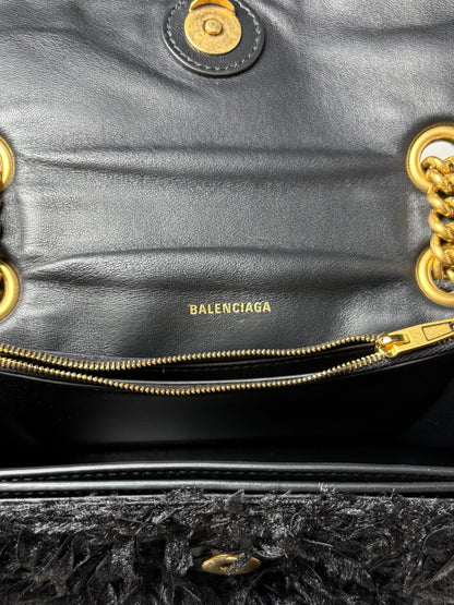 Women's Authentic Balenciaga Crush Chain Black Fabric Feather Gold-Tone NWT Pre-Owned Shoulder Bag