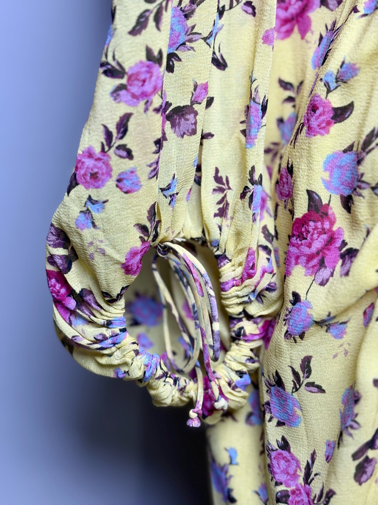 Women Size L For Love & Lemons Yellow Floral Print 92% Silk  Dress