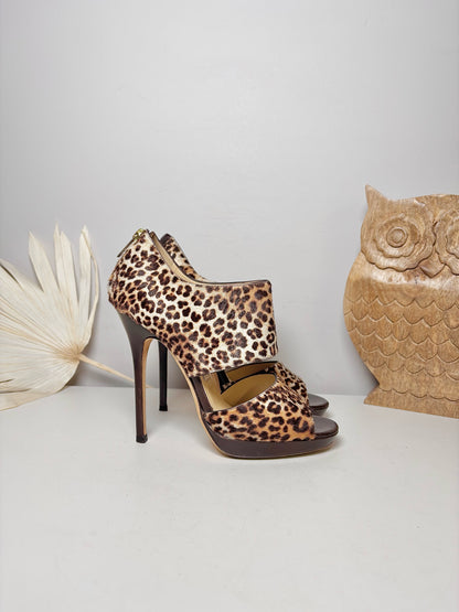 W Shoe Size 37 (6.5, 7 US) Jimmy Choo Tan, Brown Pony Hair Cowhide Heels