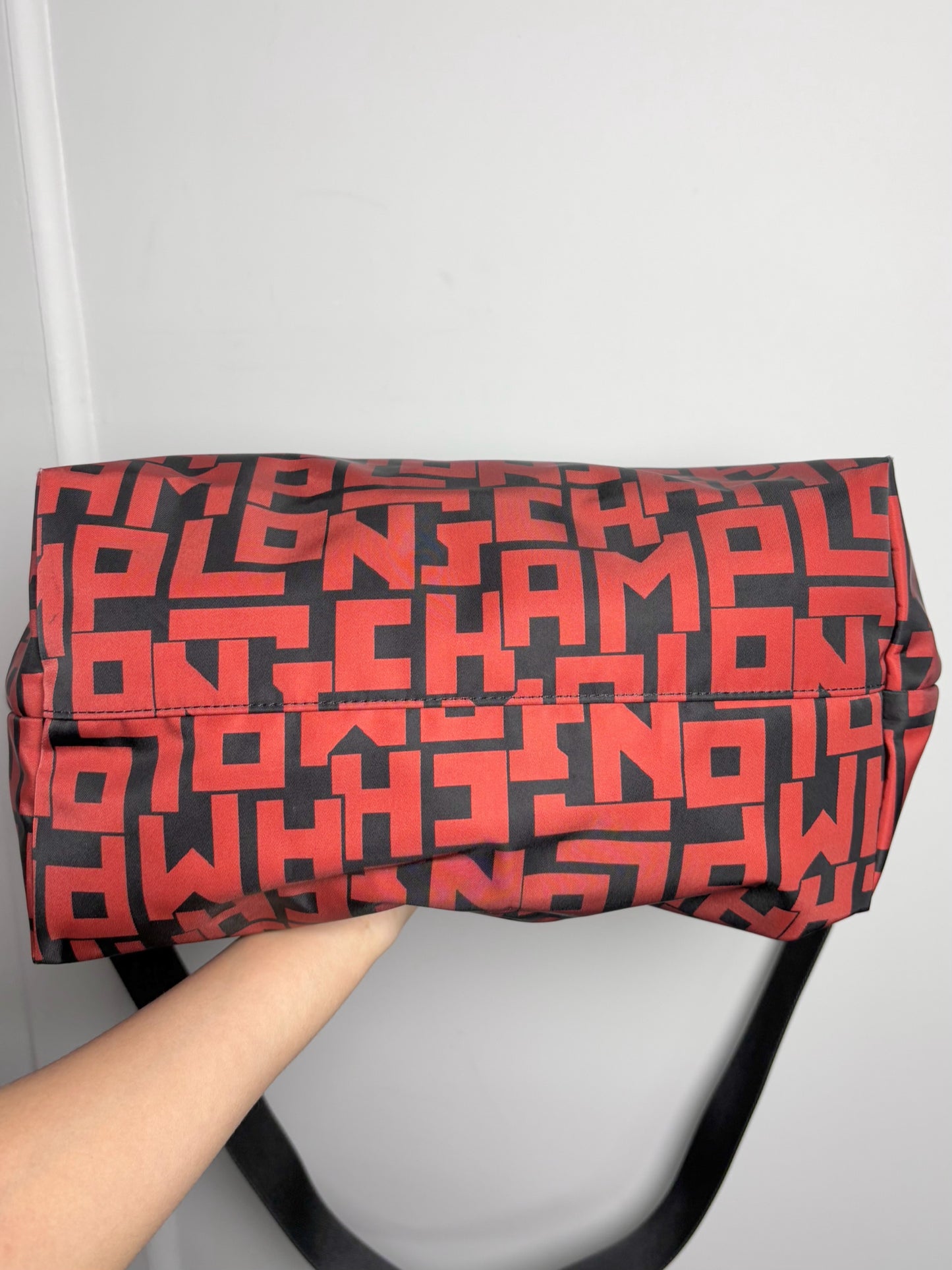 Nylon Longchamp Monogram Black & Red Medium Purse