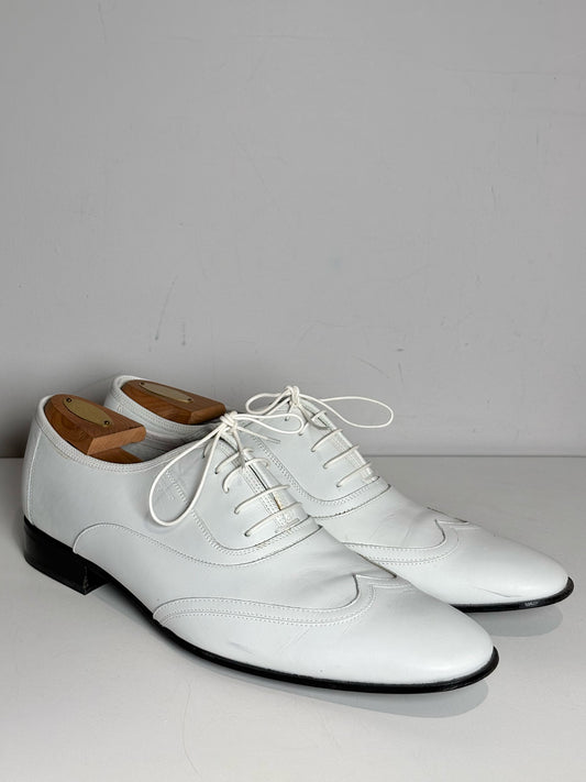 Men's Salvatore Ferragamo White Wingtip Leather Dress Pre-owned Shoes Sz 12