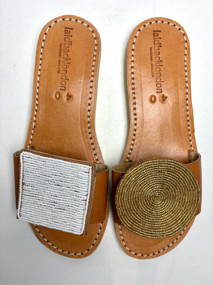 W Shoe Size 40 Laidback London Remi Tan, White, Gold Leather Pre-owned Sandals
