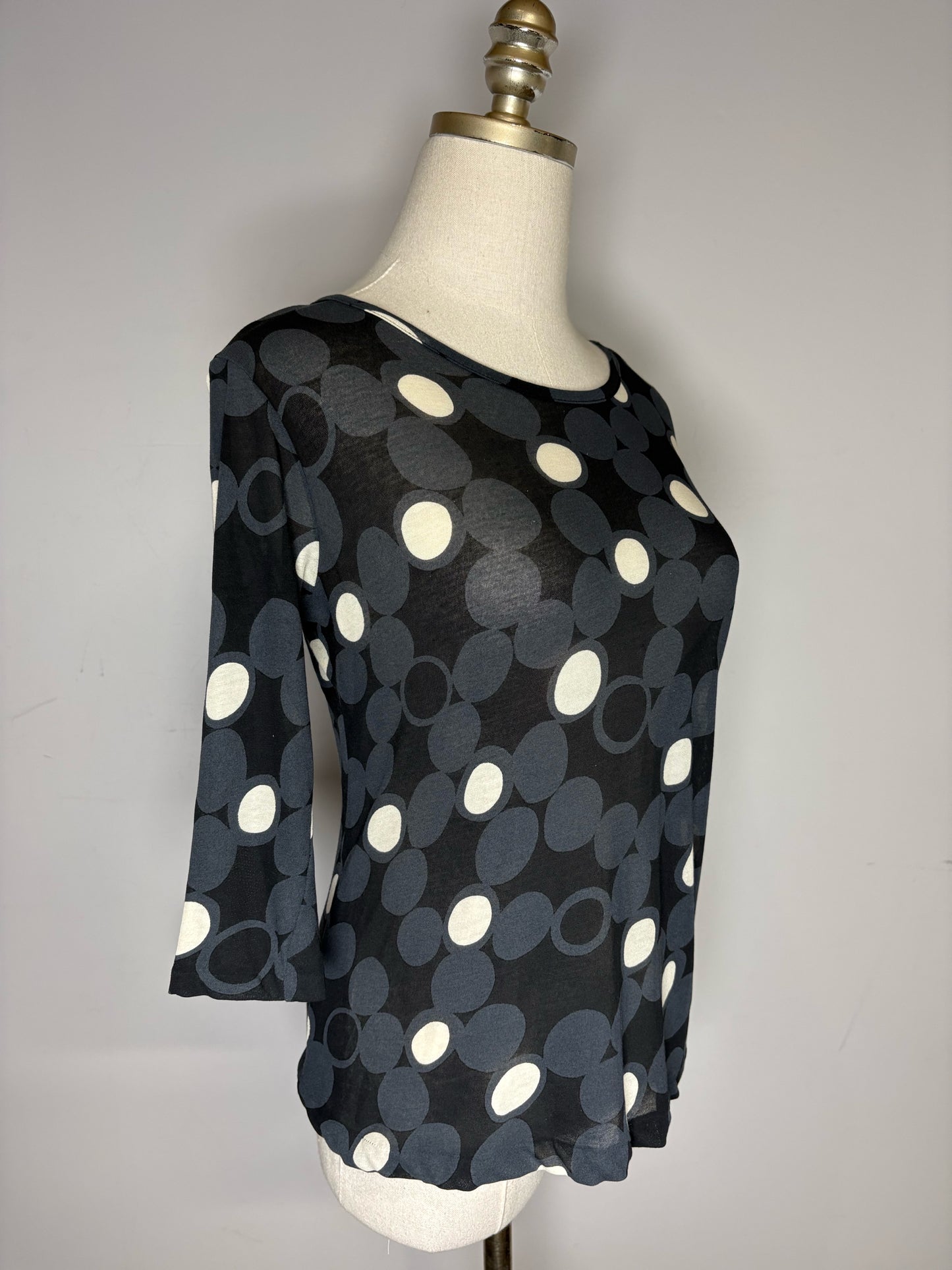 Size 3 (M, US) Yohji Yamamoto Black, Charcoal, Ivory Dot Pure Cotton Women's Top