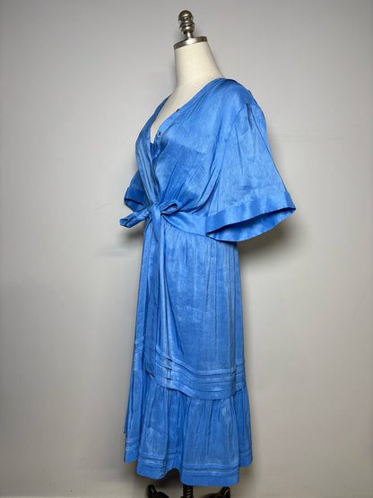 Women Size XXL Kobi Halperin Blue Solid Linen/Silk Blend Pre-owned Dress