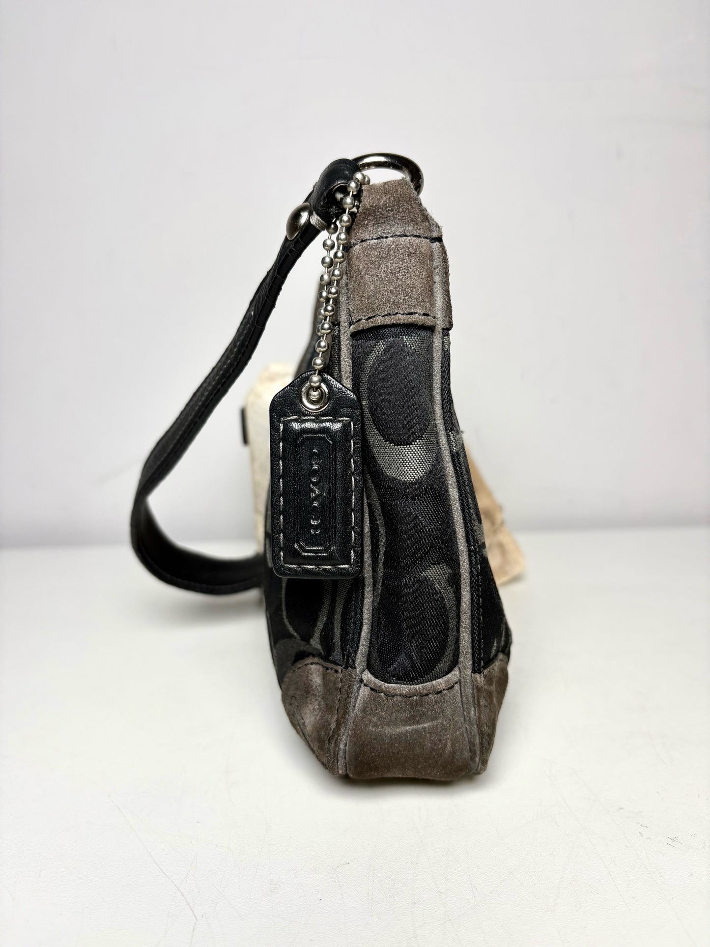 Coach Monogram Vintage Canvas, Leather Pre-owned Black, gray Suede Small Purse