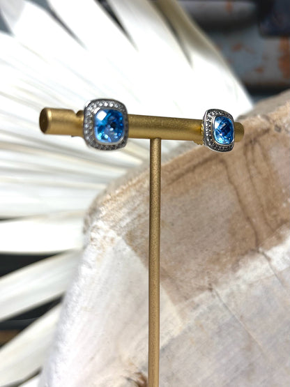 David Yurman Blue Topaz, Diamond 5mm Stud Earrings