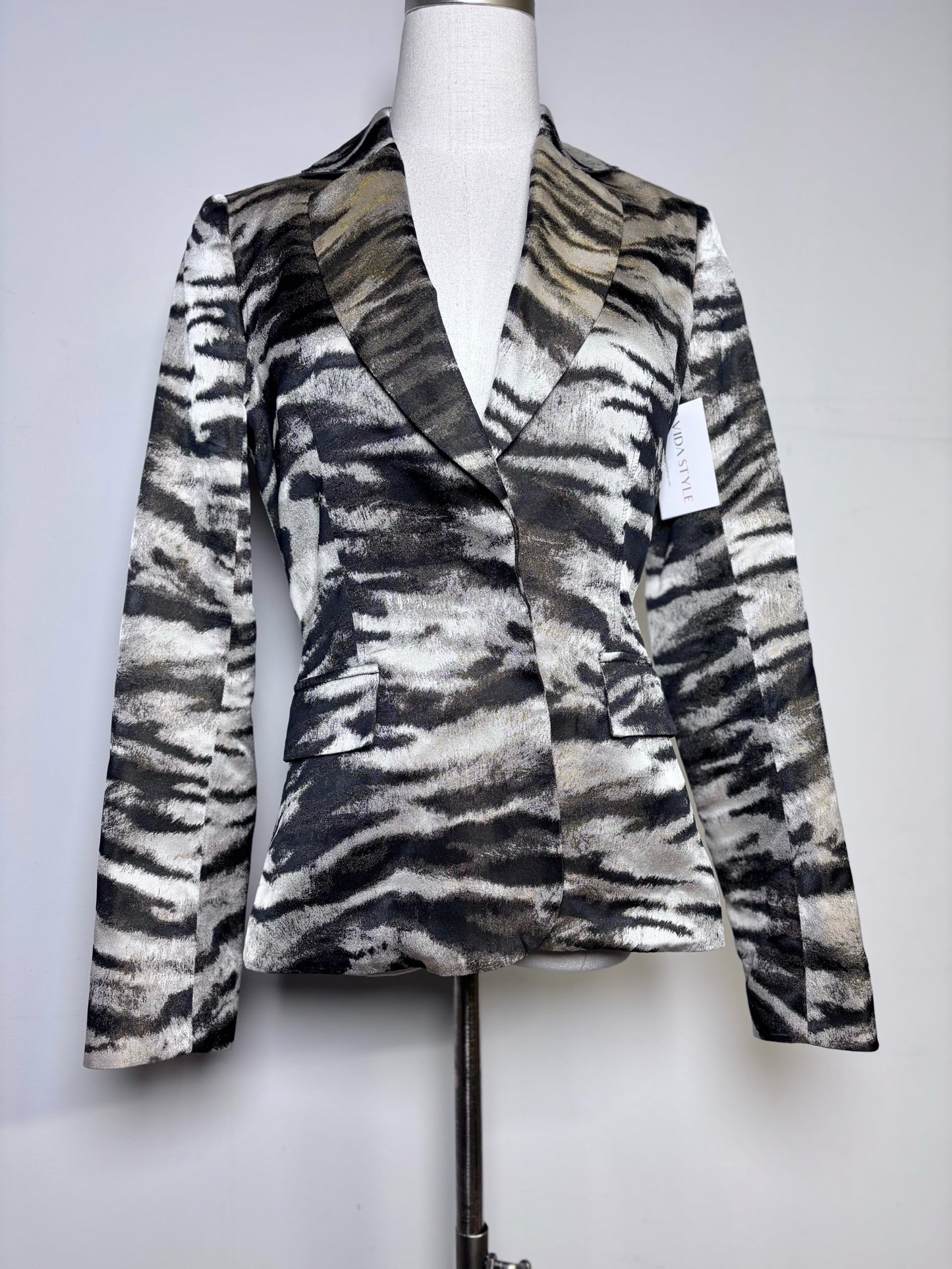 Women Size 36 (S) Lanvin Brown Animal Stripe Silk Blend NWT Jacket