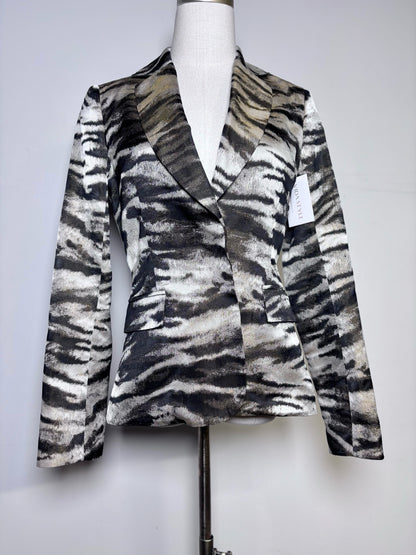 Women Size 36 (S) Lanvin Brown Animal Stripe Silk Blend NWT Jacket