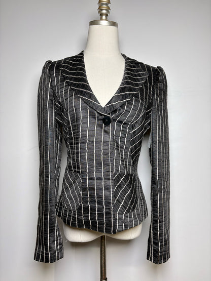 Women Size 8 Armani Collection Black, Beige Stripe Lino Women's Pre-owned Blazer