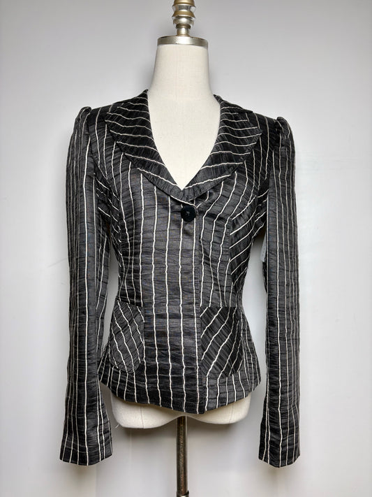 Women Size 8 Armani Collection Black, Beige Stripe Lino Women's Pre-owned Blazer