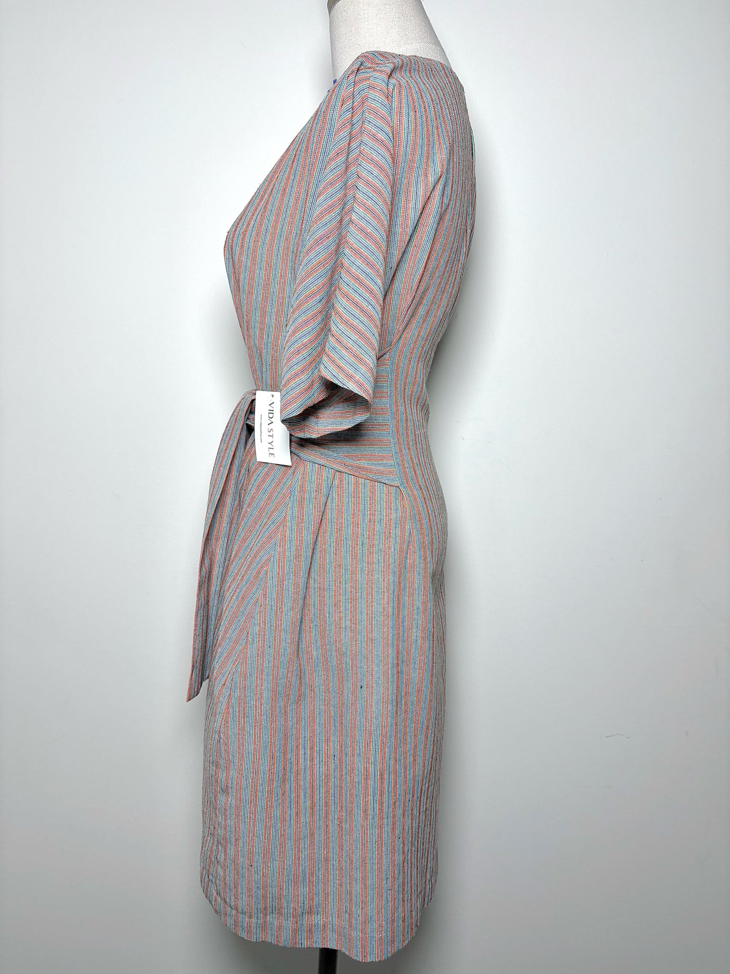 Women Size 2 (8/M) Megan Park Orange, Khaki, Black Striped Tassels Dress