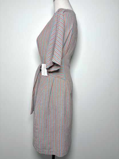 Women Size 2 (8/M) Megan Park Orange, Khaki, Black Striped Tassels Dress