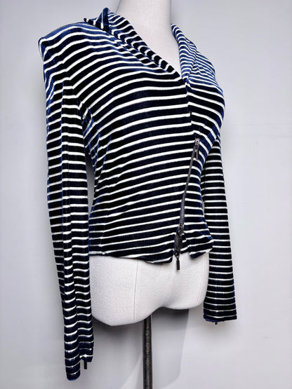 Women Size 4 (S) Giorgio Armani Blue, White Striped Bustier, Jacket Set