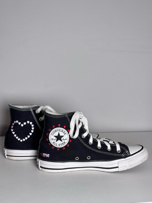 W Shoe Size 8 Converse Crafted With Love Black, Red Hearts Pre-owned Sneakers