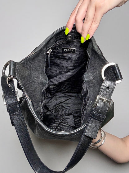 Prada Solid Vintage Leather Pre-owned Black Medium Purse