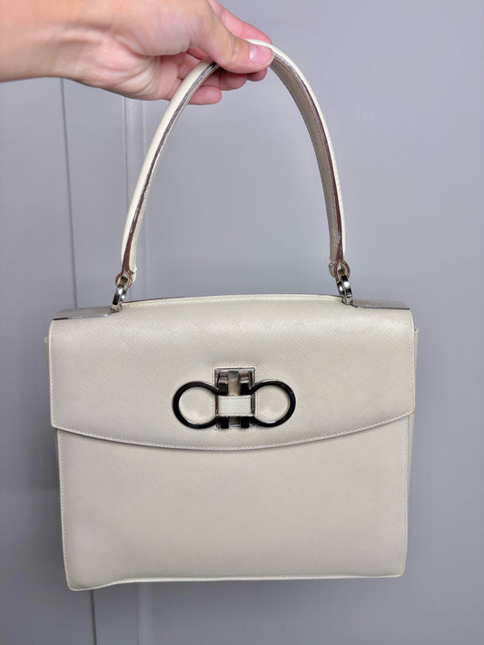 Salvatore Ferragamo Solid Bone Saffiano Gancini Purse