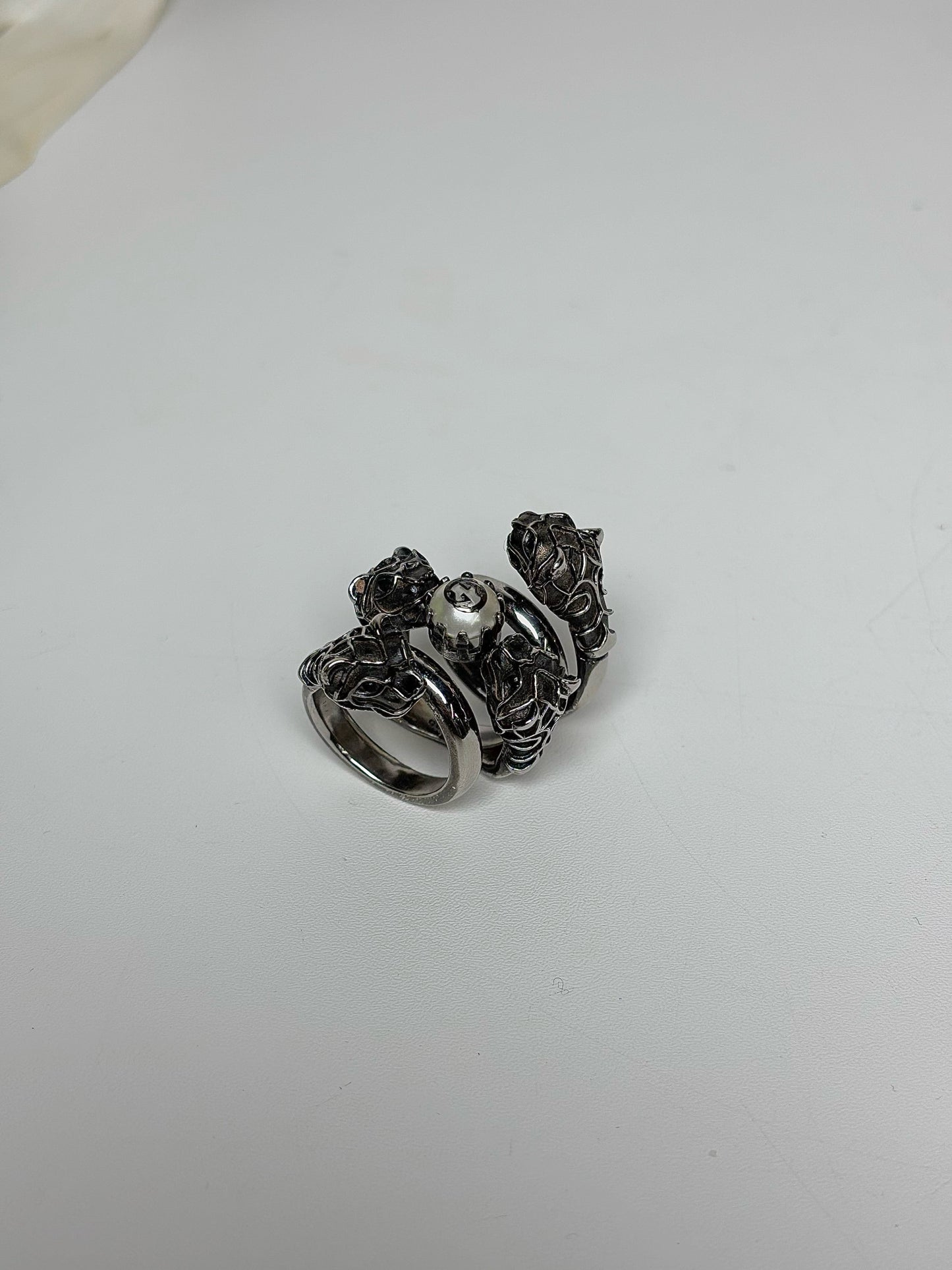 Sterling Silver Gucci Pearl Tiger Coil Wrap Black 6.5 Ring