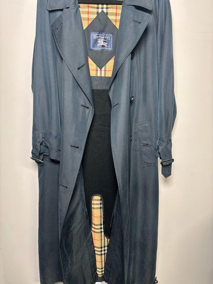 Women Size 6 Burberrys' Navy Solid Vintage Trench Coat