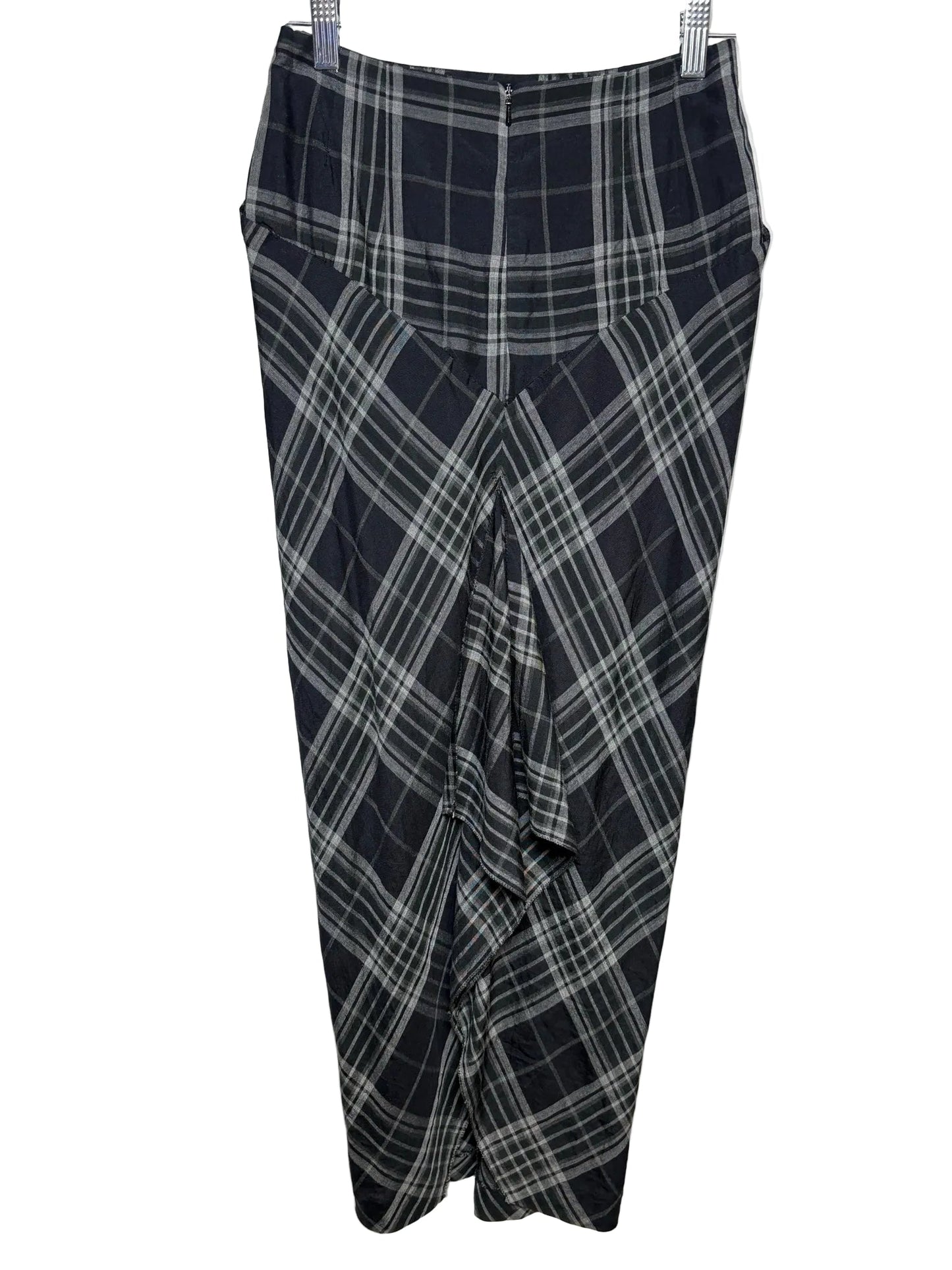Women Size 4 Roland Mouret Black & Gray Plaid Pre-Owned High-Waist Midi Skirt