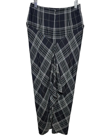 Women Size 4 Roland Mouret Black & Gray Plaid Pre-Owned High-Waist Midi Skirt