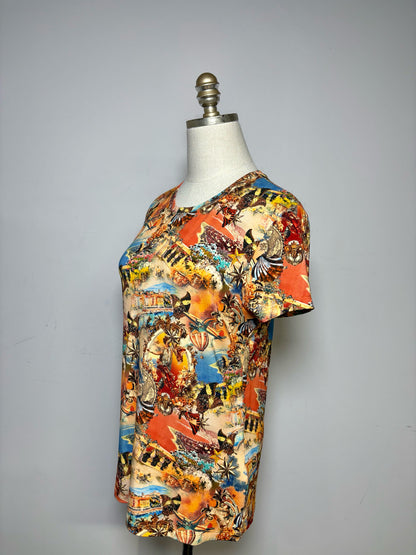 Women Size M L'AGENCE Ressi Orange, Yellow Multi-Print NWT Pre-Owned Short Sleeve Shirt