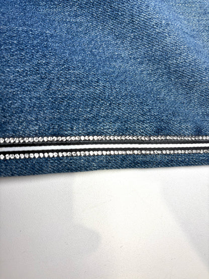 Women's Size 28 J Brand Jules Blue Crystal Accent Pre-Owned Straight Leg Frayed Hem Jeans