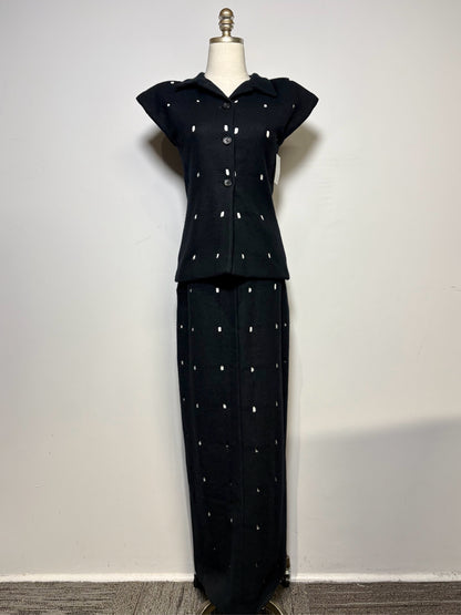 W Sz 36 Jil Sander Black Cutouts Wool w/Cotton Lining Skirt Pre-owned Vintage