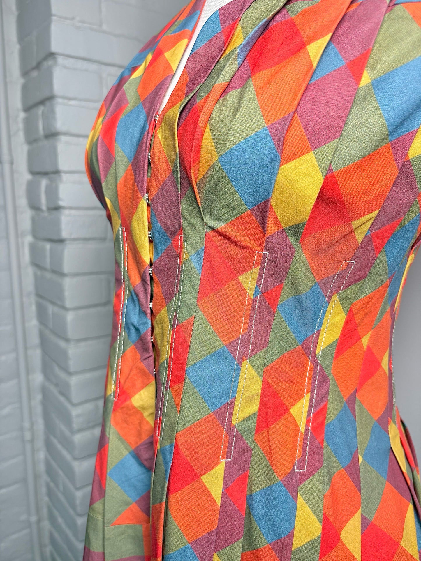 Women Size 2 Tory Burch Orange, Mustard, Green, Blue & Plum Plaid Cotton Dress