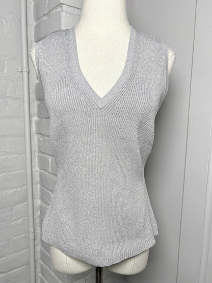 Women Size L Veronica Beard Silver Sparkle Sweater Vest