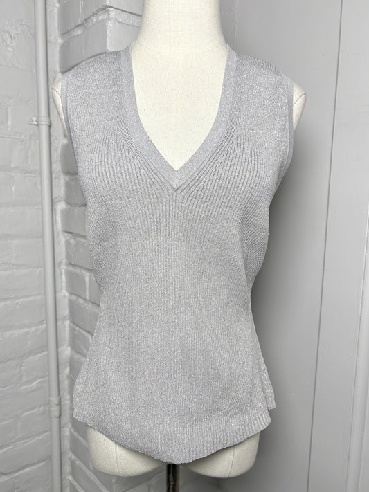 Women Size L Veronica Beard Silver Sparkle Sweater Vest